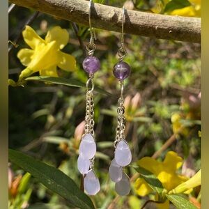 Purple Amethyst & Lavender Chalcedony Silver Dangle Earrings